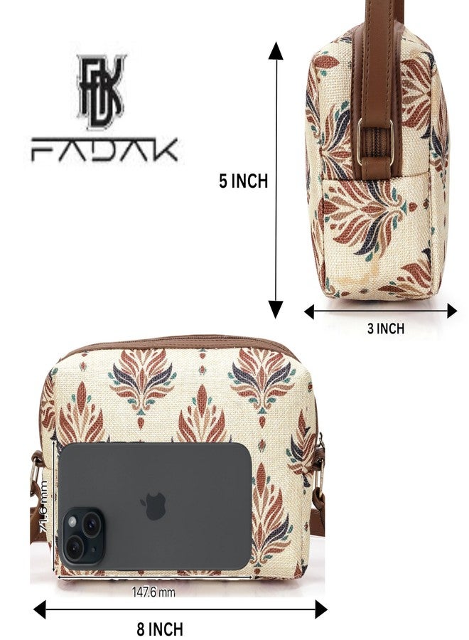 FADAK Bohemian Crossbody Sling Bag for Women & Girls | Ethnic Jacquard Print with Blue & White Pattern (MULTI) - Image 2